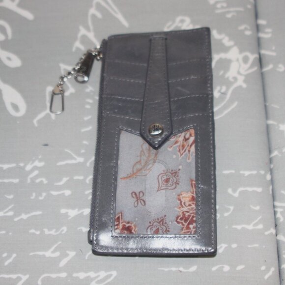 EC LADIES HOBO BRAND ID CARD/CREDIT CARD CASE - GREY LEATHER - Picture 1 of 4